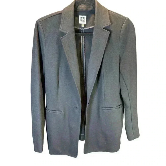AK Anne Klein Black Long Sleeve One Button Jacket Blazer Women's Size PM - Picture 1 of 7